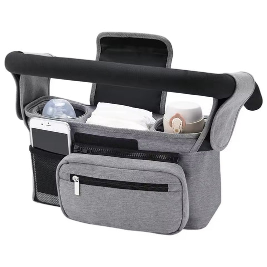 Baby Stroller Organizer – Diaper, Bottle & Phone Holder - Grey