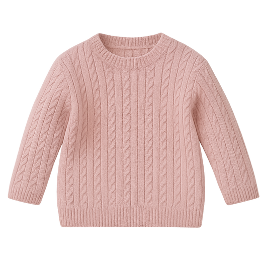 Baby Girl Top with Boat Neck and Cable Knit Print - Pink