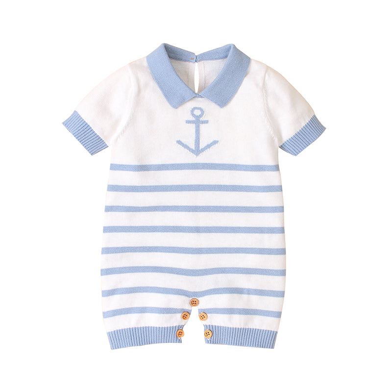 Shop Baby Boy Cotton Knitted Rompers Summer Sailor Inspired