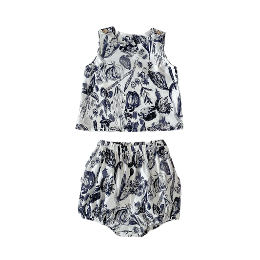 Botanical Print Baby Two-Piece Set - Black & White