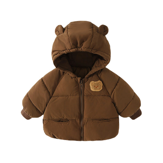 Coffee Teddy Bear Hooded Baby Puffer Jacket