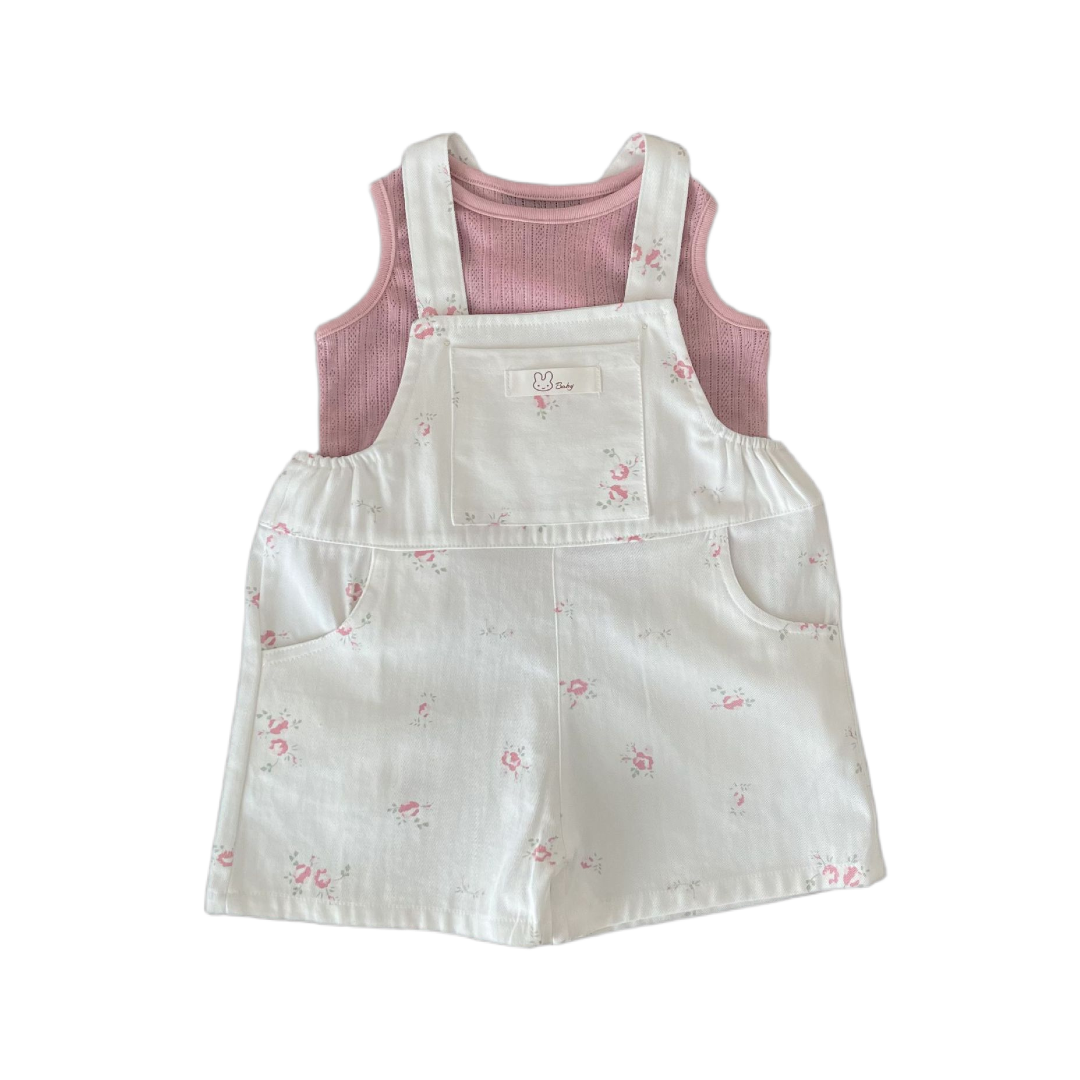 Floral Bunny Baby Overall Set - White