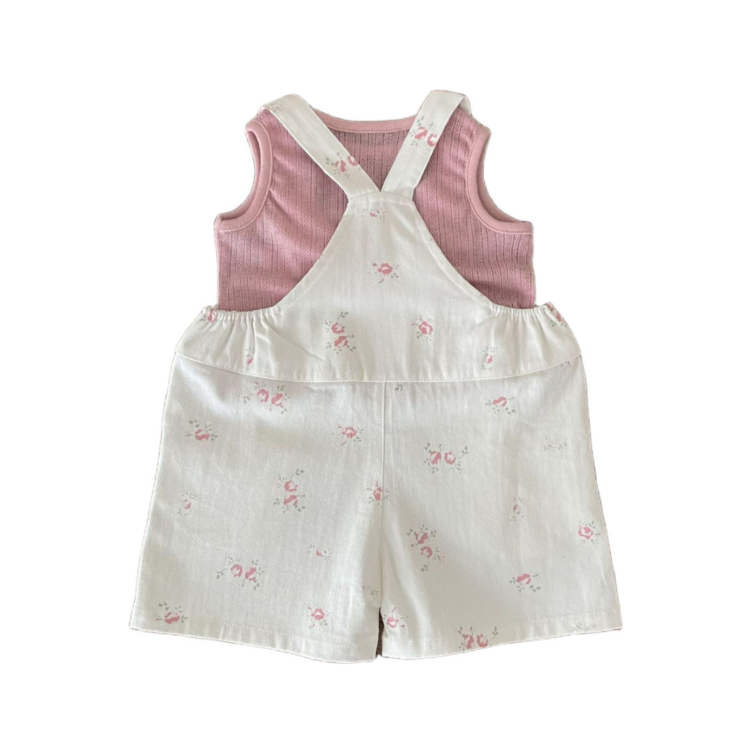 Floral Bunny Baby Overall Set - White