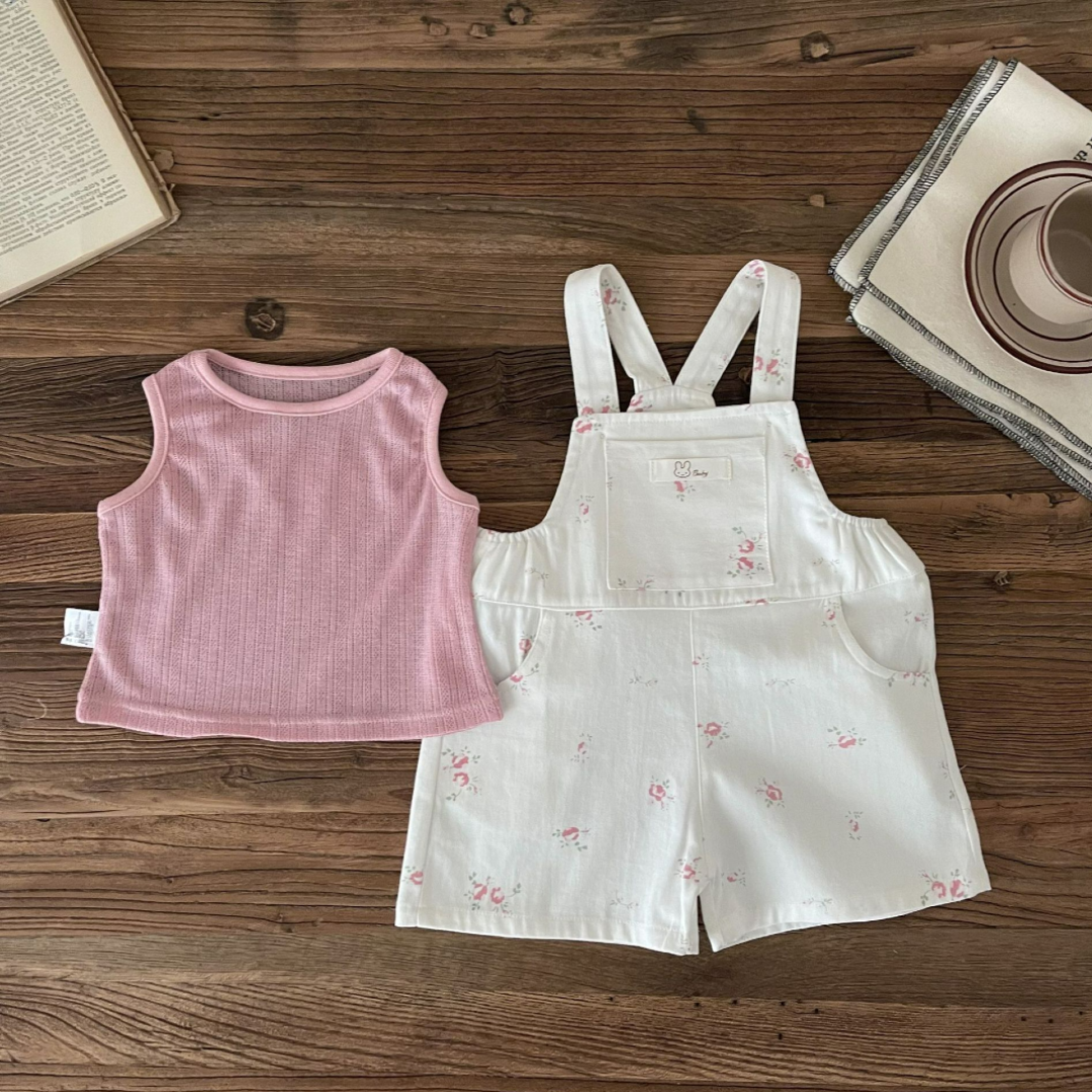 Floral Bunny Baby Overall Set - White