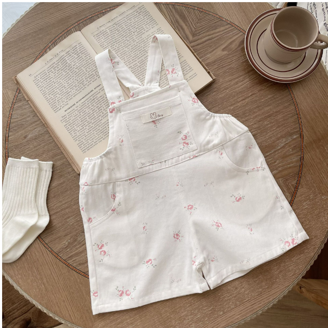 Floral Bunny Baby Overall Set - White