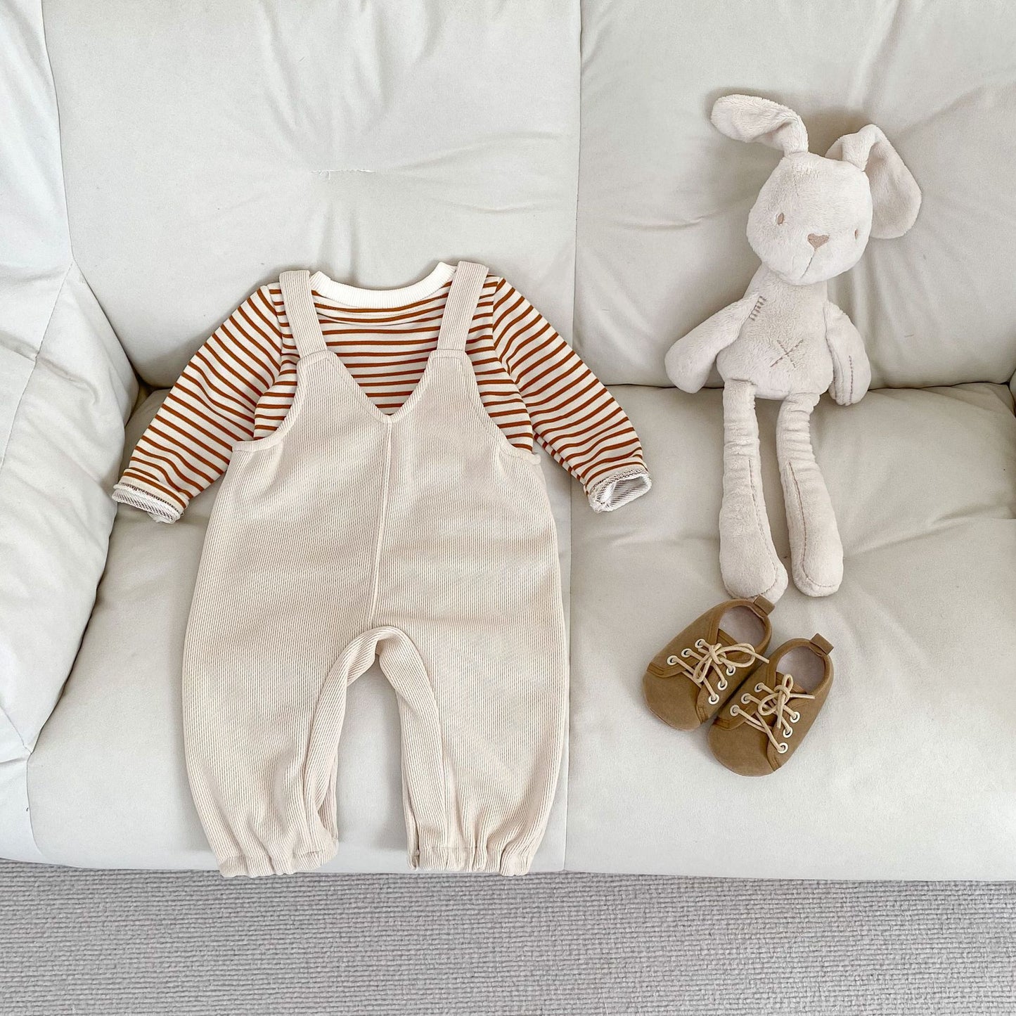 Embroidered Train Design Sleeveless Jumpsuit – Beige