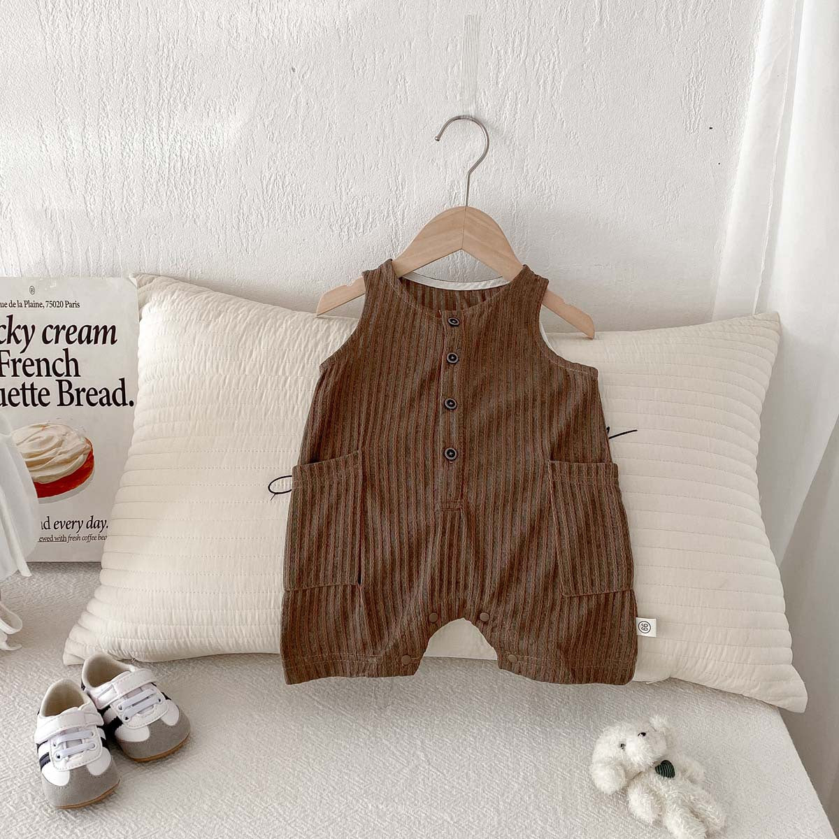 Striped Sleeveless Jumpsuit – Coffee