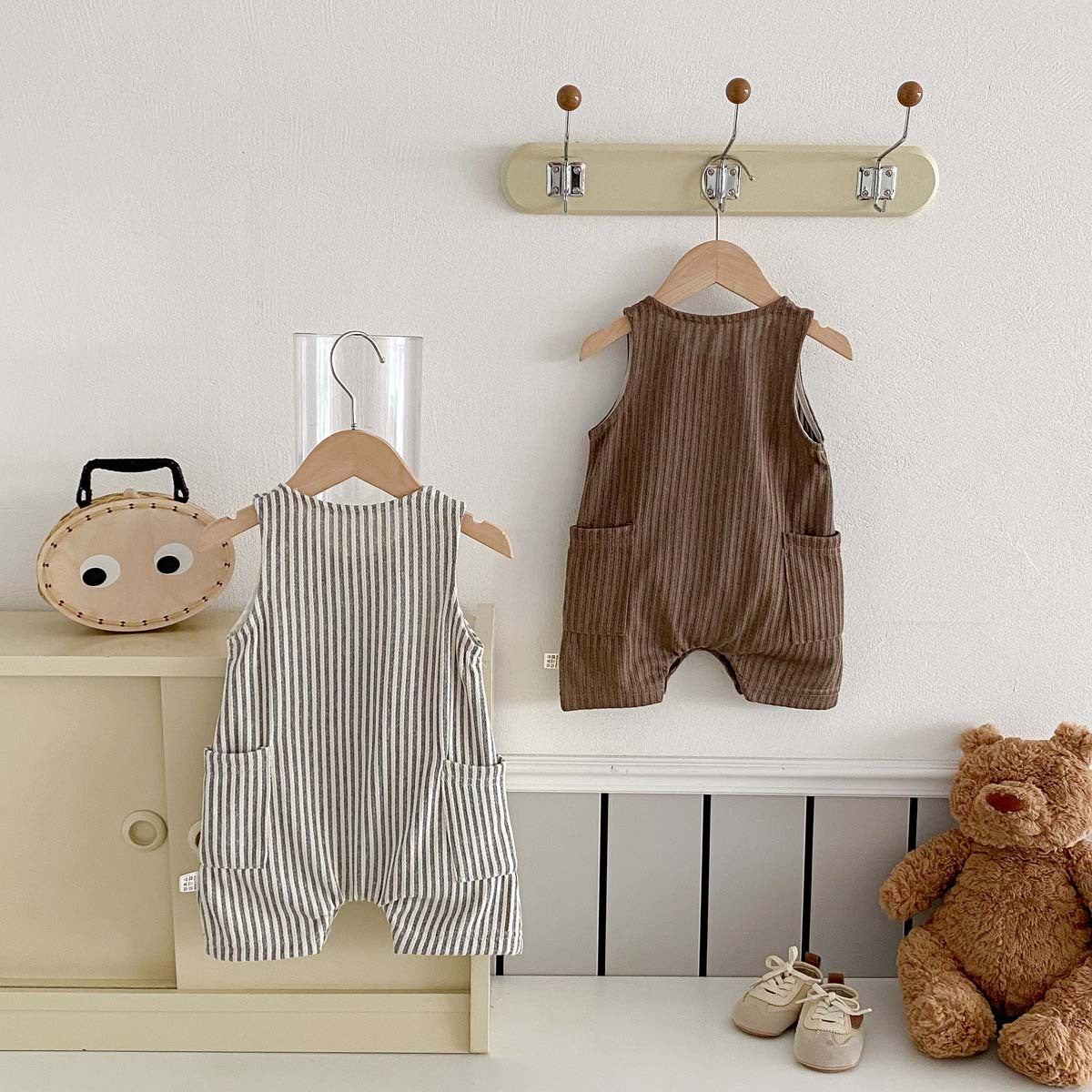 Striped Sleeveless Jumpsuit – Coffee