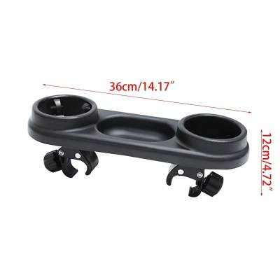 Black cup holder with measurements on a white background
