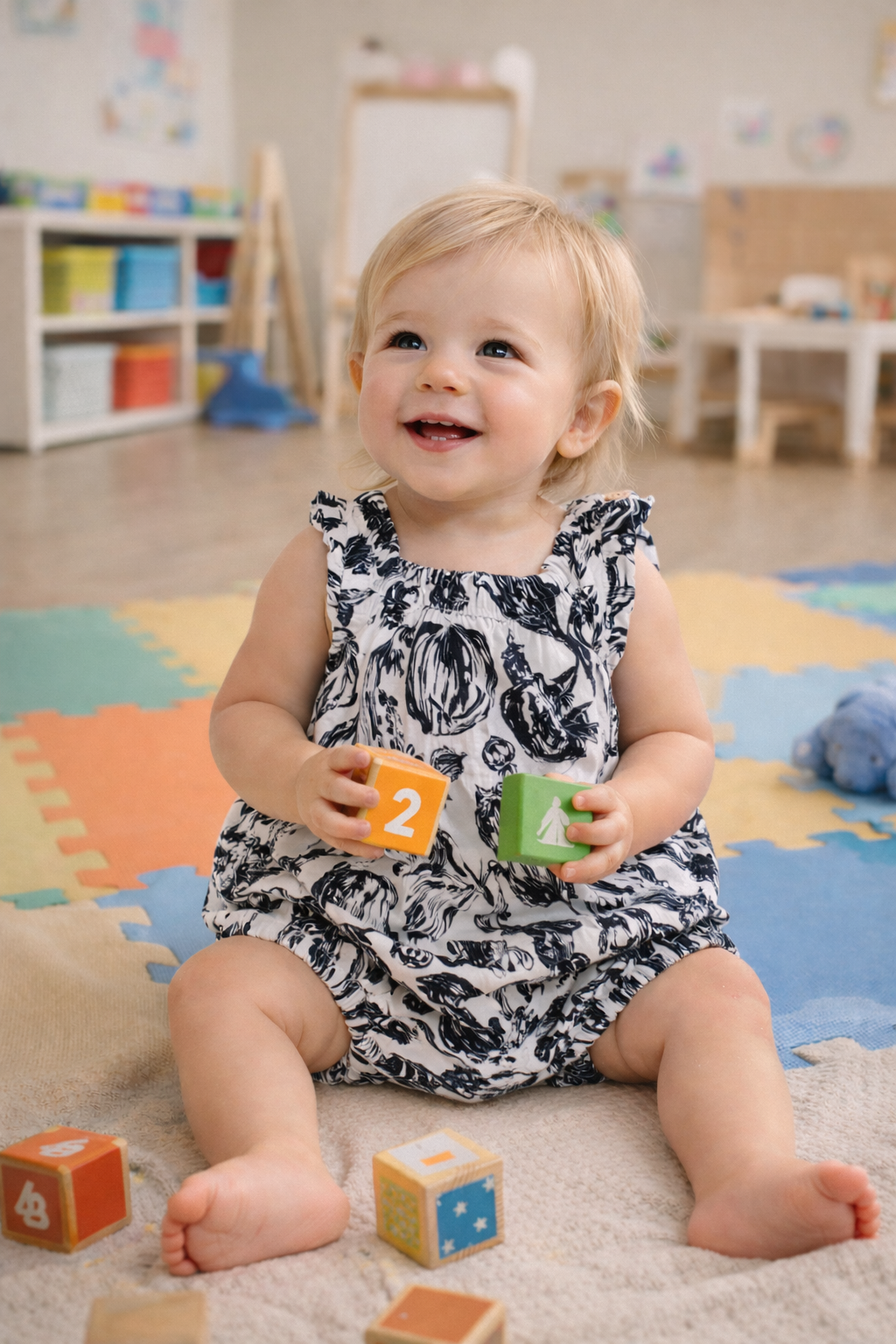 Botanical Print Baby Girl Two-Piece Set - Black & White