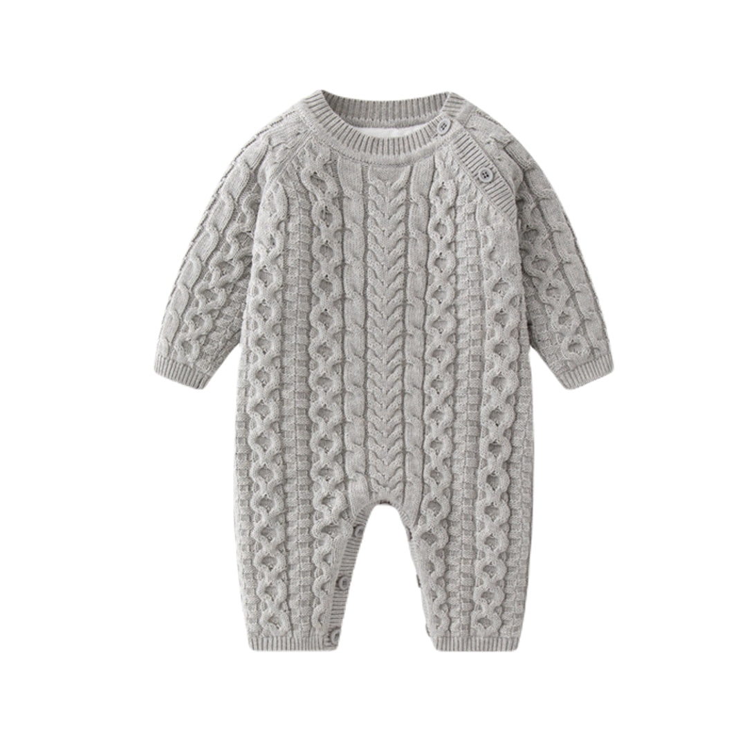 Knitted Cable Stitch Baby Romper - Grey