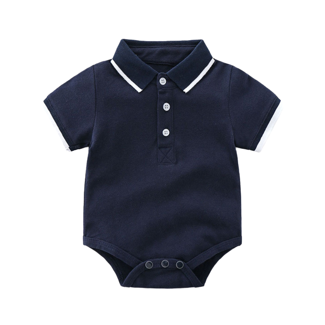 Little Gentleman Polo Romper - Navy