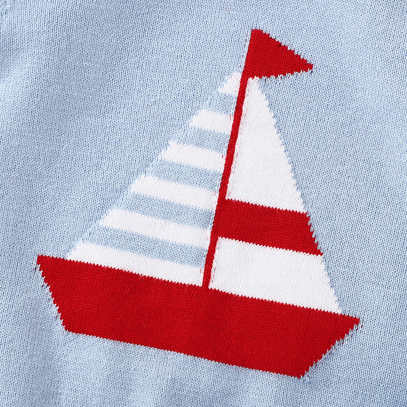 Knitted Blue Boat Print Short Sets - Baby Boy