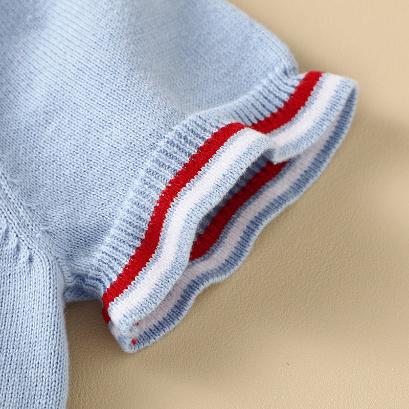 Knitted Blue Boat Print Short Sets - Baby Boy