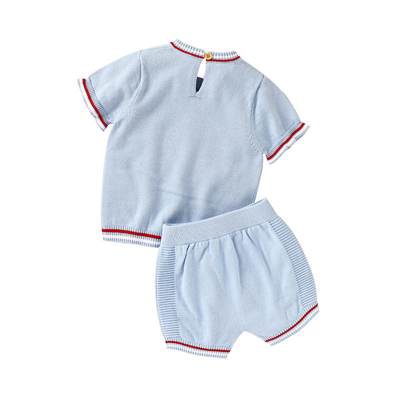 Knitted Blue Boat Print Short Sets - Baby Boy