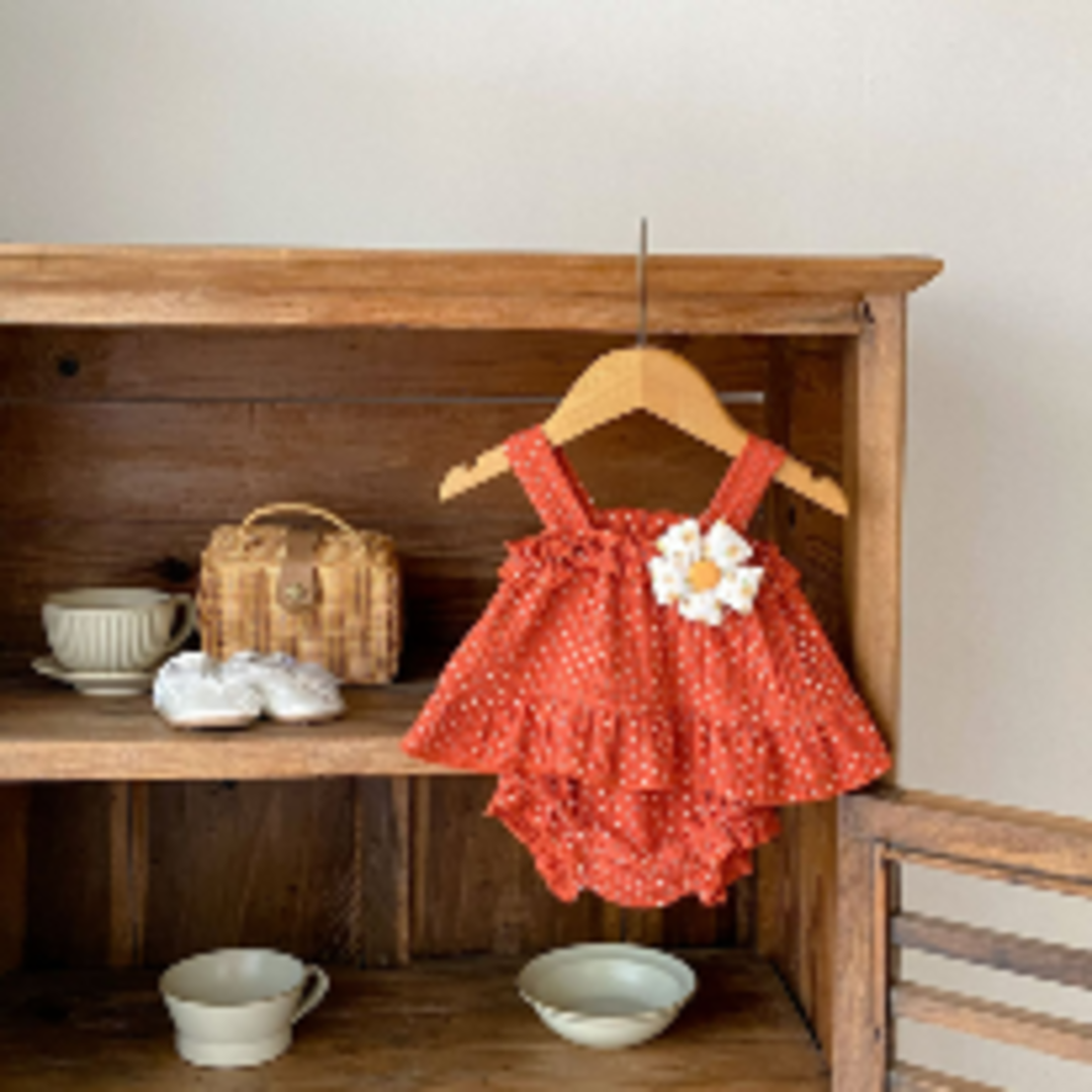 Polka Dot Ruffle Top & Bloomer Set with Bow - Red