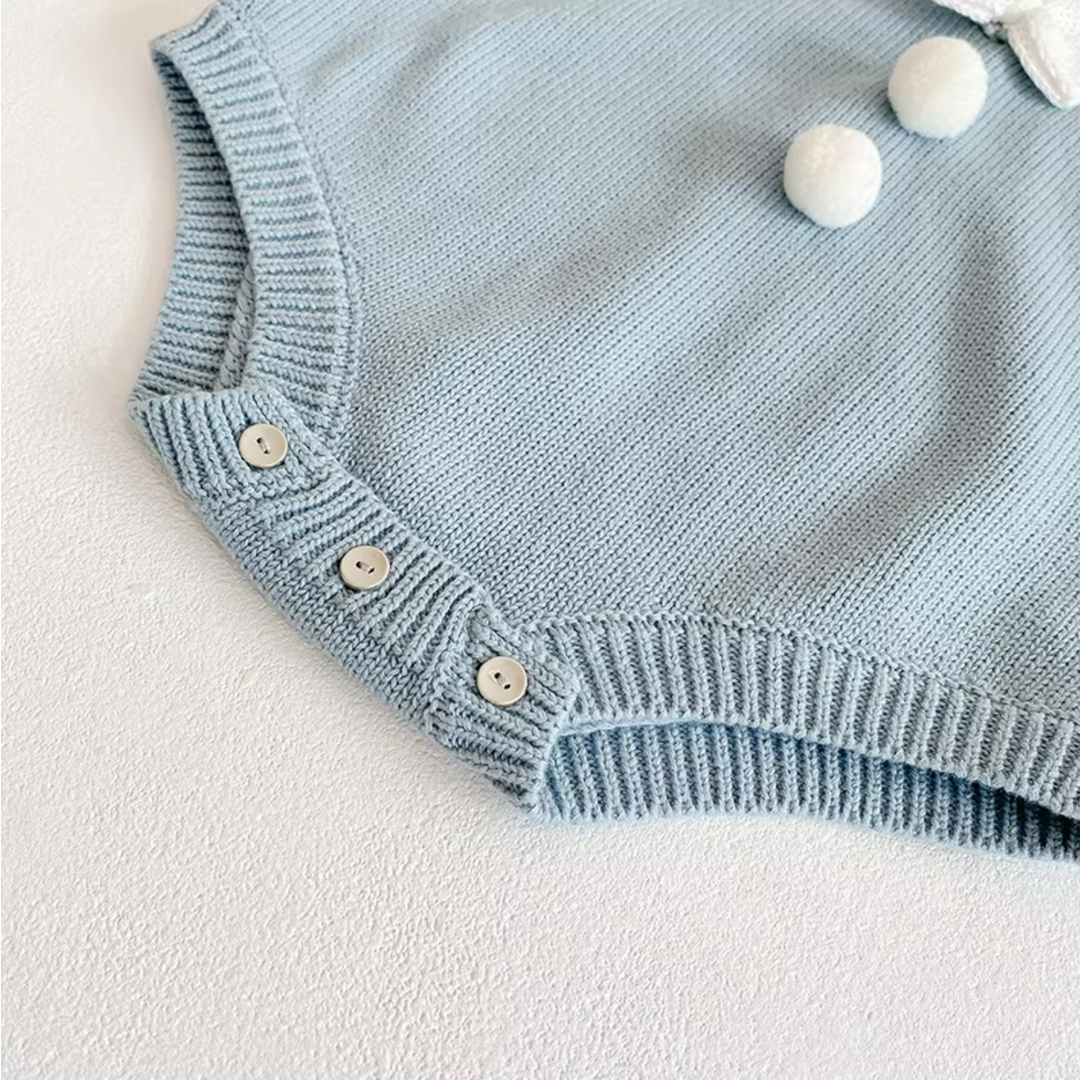 Sailor Knit Romper with Bow Detail - Blue