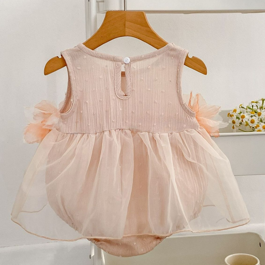 Tulle 3D Floral Romper Dress - Light Pink