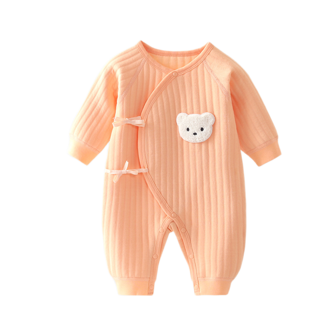 Baby Romper with Bear Embroidery - Orange