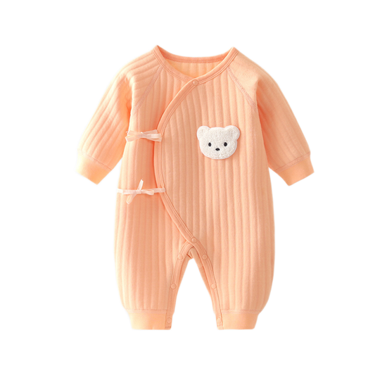 Baby Romper with Bear Embroidery - Orange