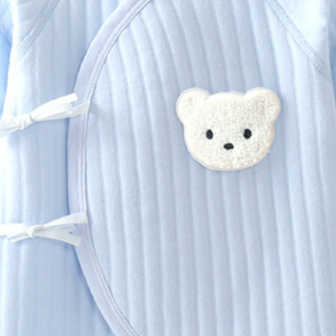 Baby Romper with Bear Embroidery - Blue