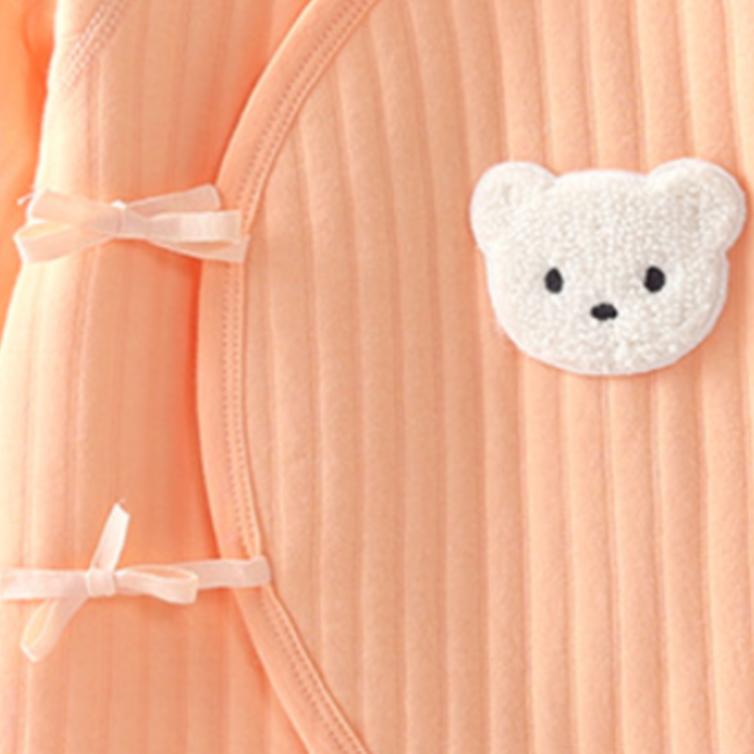 Baby Romper with Bear Embroidery - Orange