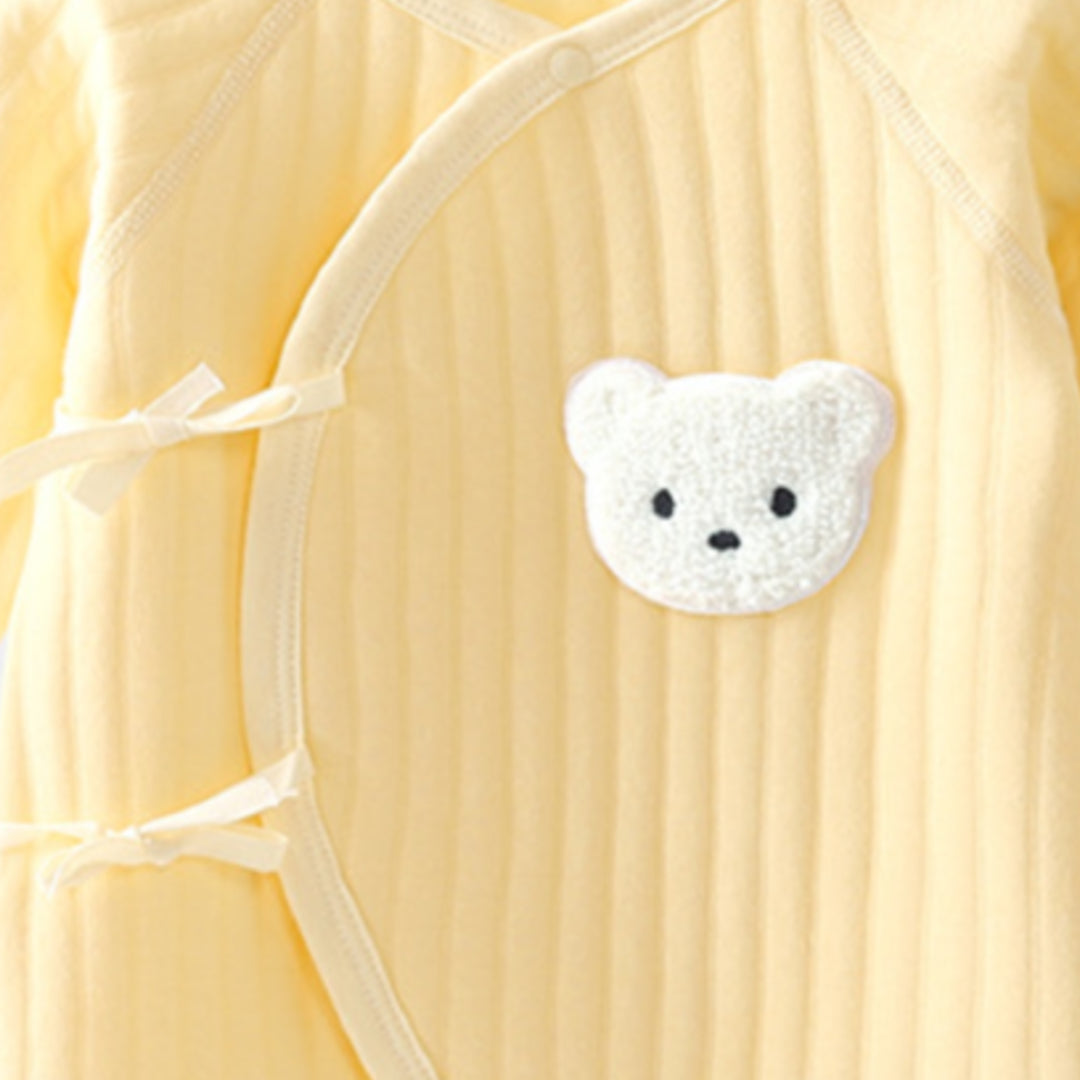 Baby Romper with Bear Embroidery - Yellow