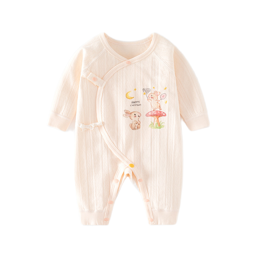 Bunny and Mushroom Print Romper – Peach