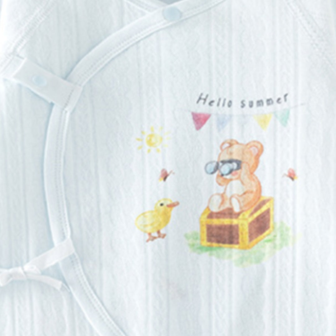 Bear and Duck Print Romper – Light Blue