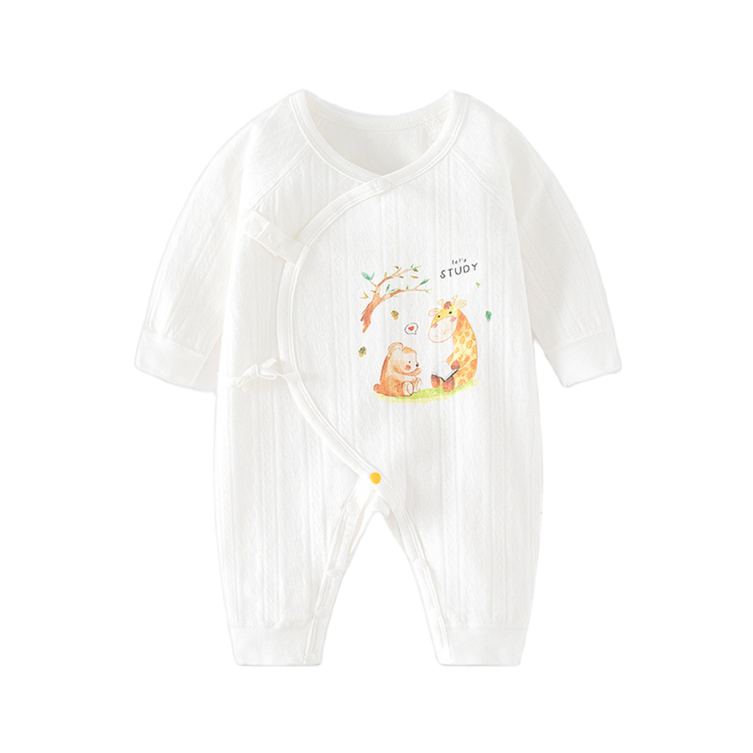 Giraffe & Bear Print Romper – White