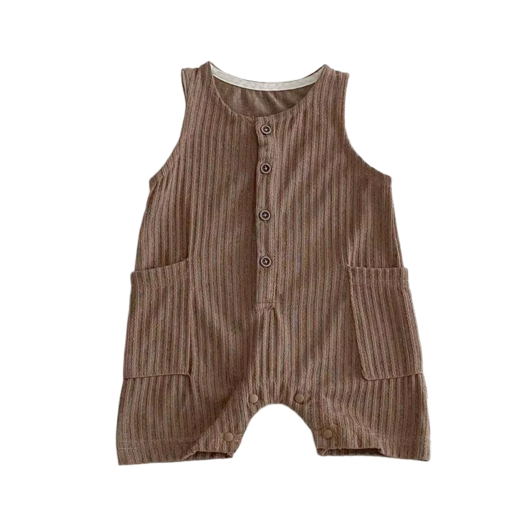 Striped Sleeveless Jumpsuit – Coffee