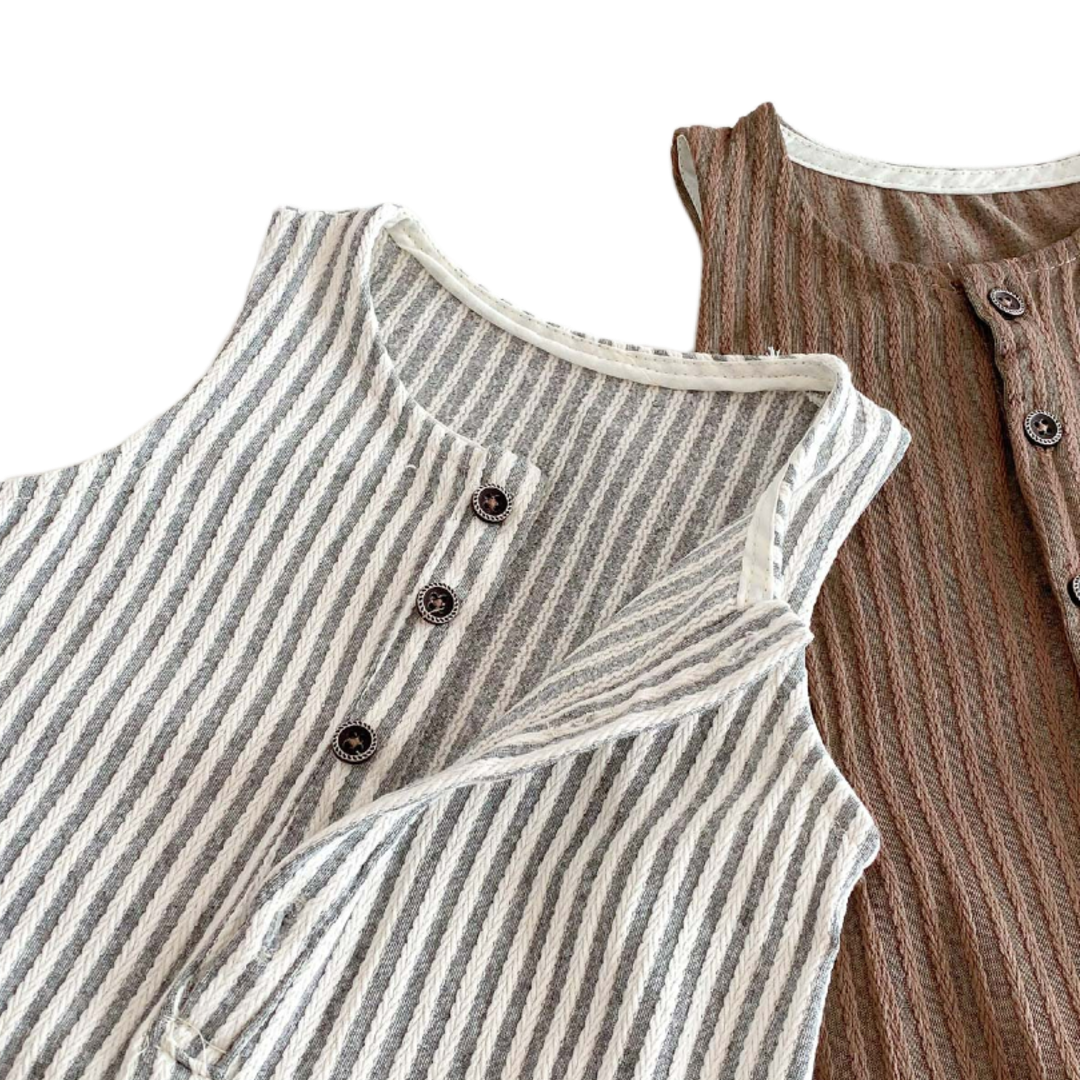 Striped Sleeveless Jumpsuit – Coffee