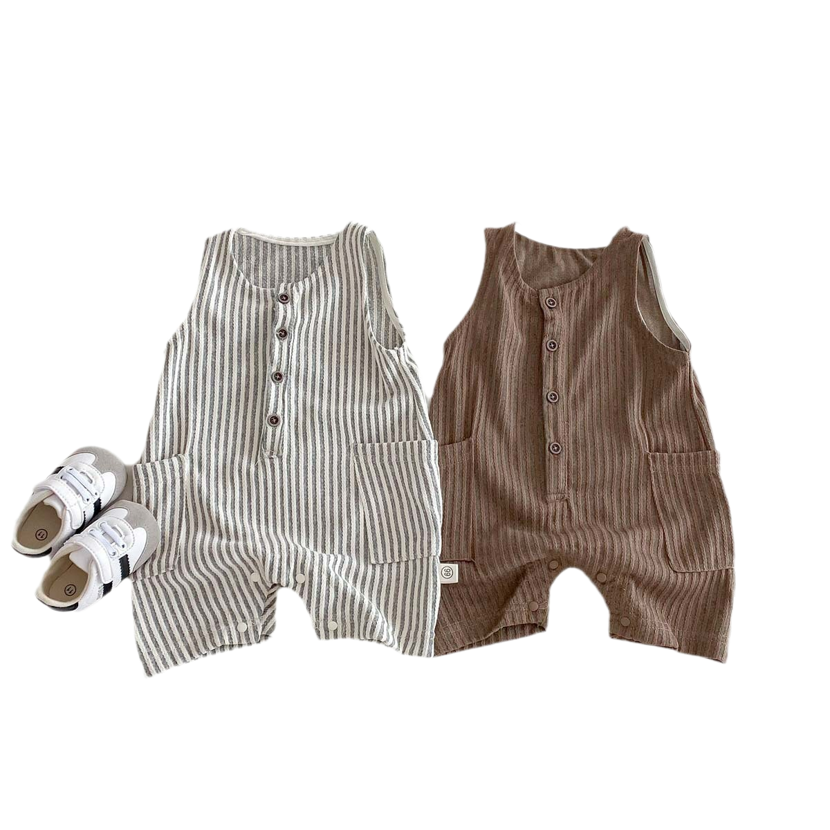 Striped Sleeveless Jumpsuit – Coffee