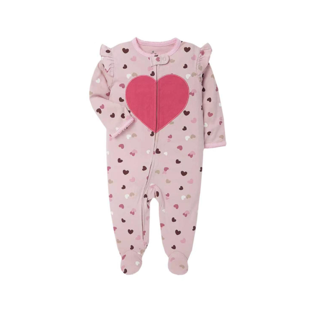 Pink Heart Cotton Sleep & Play One Piece - Baby Girl