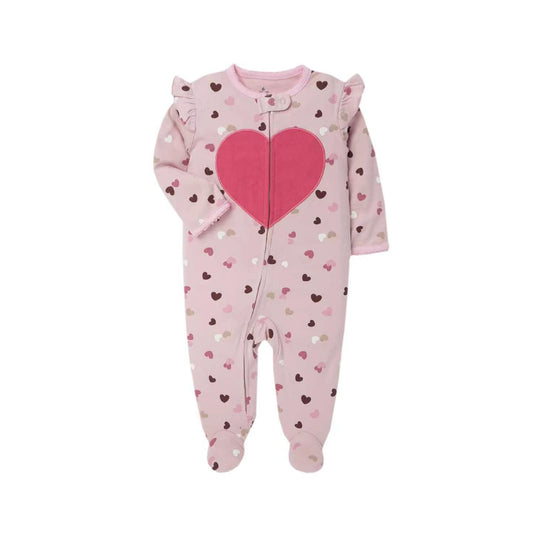 Pink Heart Cotton Sleep & Play One Piece - Baby Girl