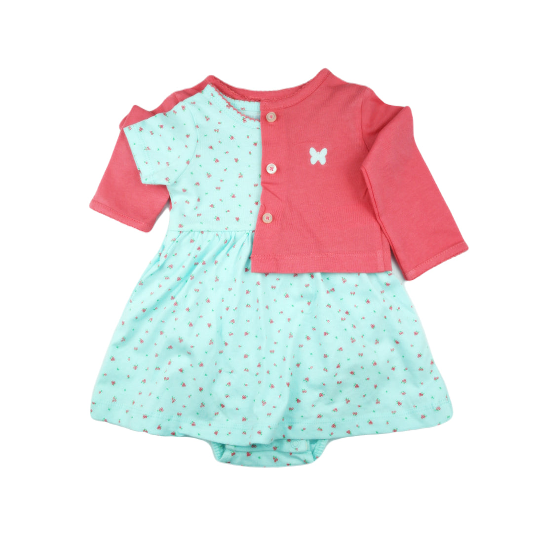 2-Piece Baby Girl's Long Sleeve Pink Butterfly Coat and Floral Dress