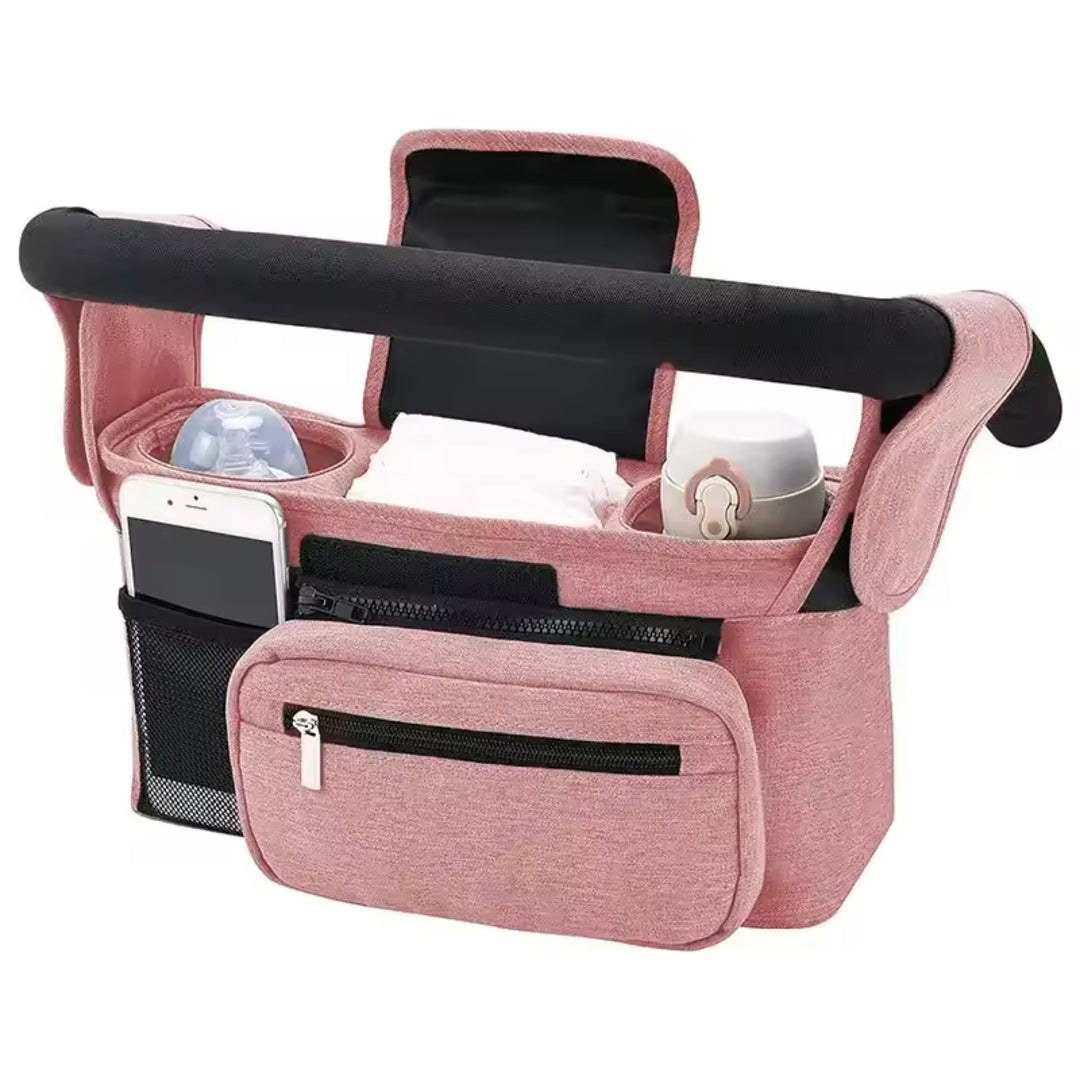 Baby Stroller Organizer – Diaper, Bottle & Phone Holder - Pink