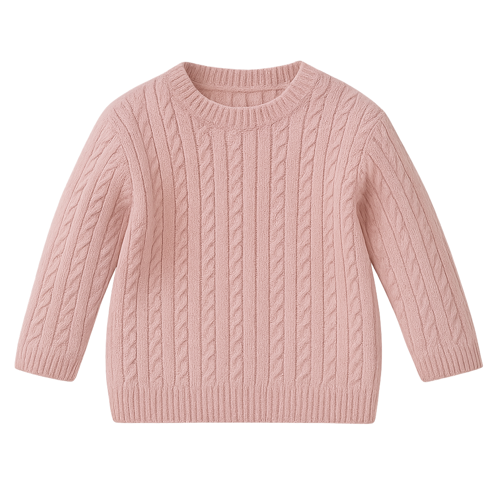 Baby Girl Top with Boat Neck and Cable Knit Print - Pink