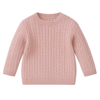 Baby Girl Top with Boat Neck and Cable Knit Print - Pink