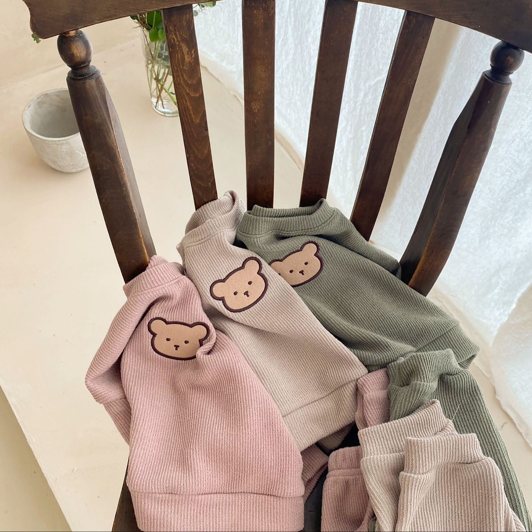 Pullover Baby Tracksuit with Bear Embroidery - Pink