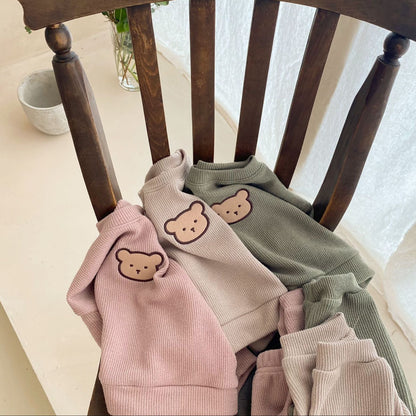 Pullover Baby Tracksuit with Bear Embroidery - Pink