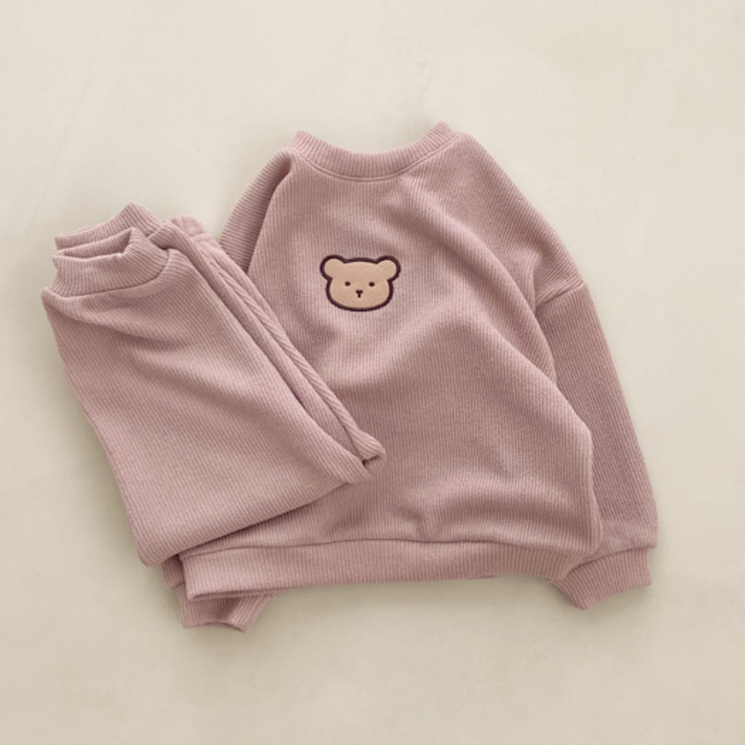 Pullover Baby Tracksuit with Bear Embroidery - Pink