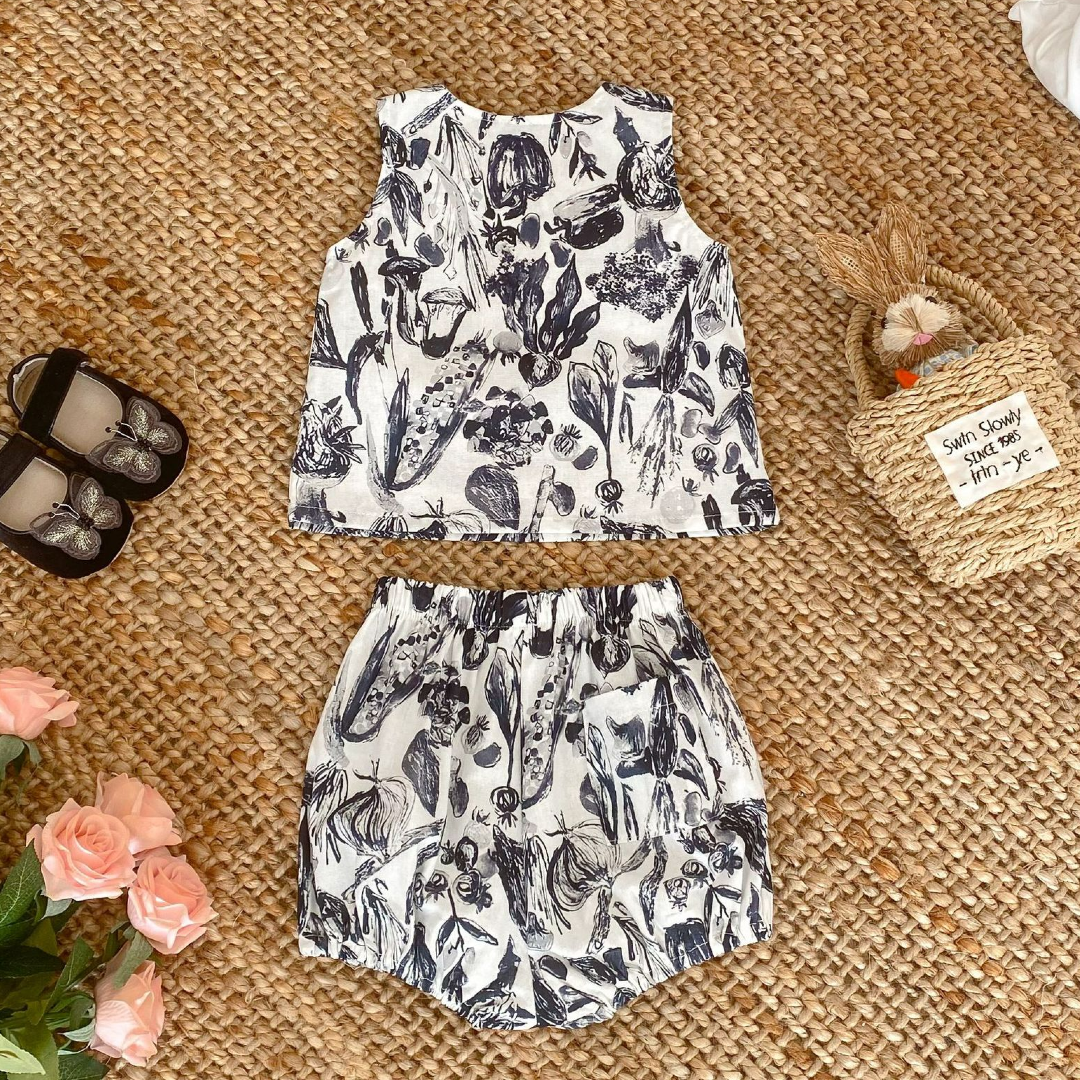 Botanical Print Two-Piece Set - Black & White