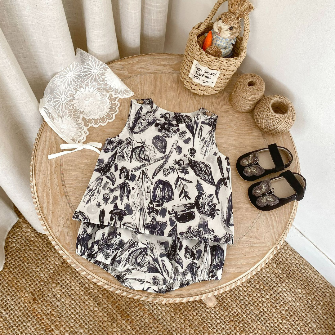 Botanical Print Two-Piece Set - Black & White