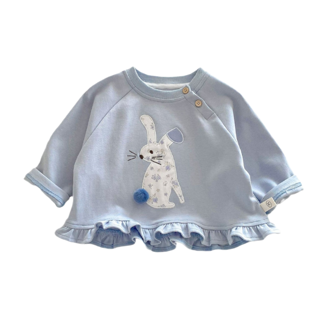 Bunny Frill Hem Sweatshirt - Light Blue