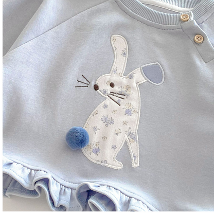 Bunny Frill Hem Sweatshirt - Light Blue