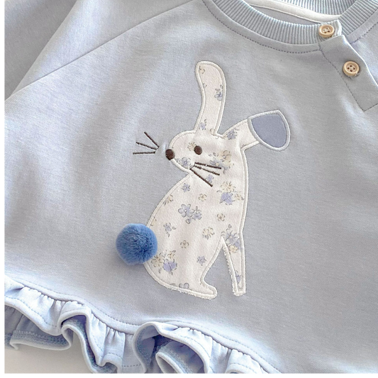 Bunny Frill Hem Sweatshirt - Light Blue