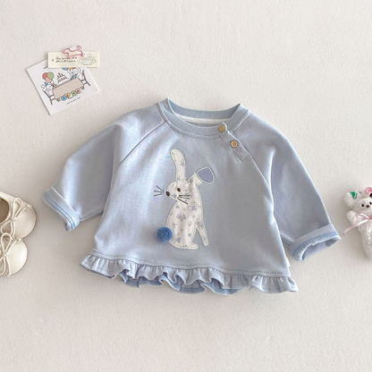 Bunny Frill Hem Sweatshirt - Light Blue