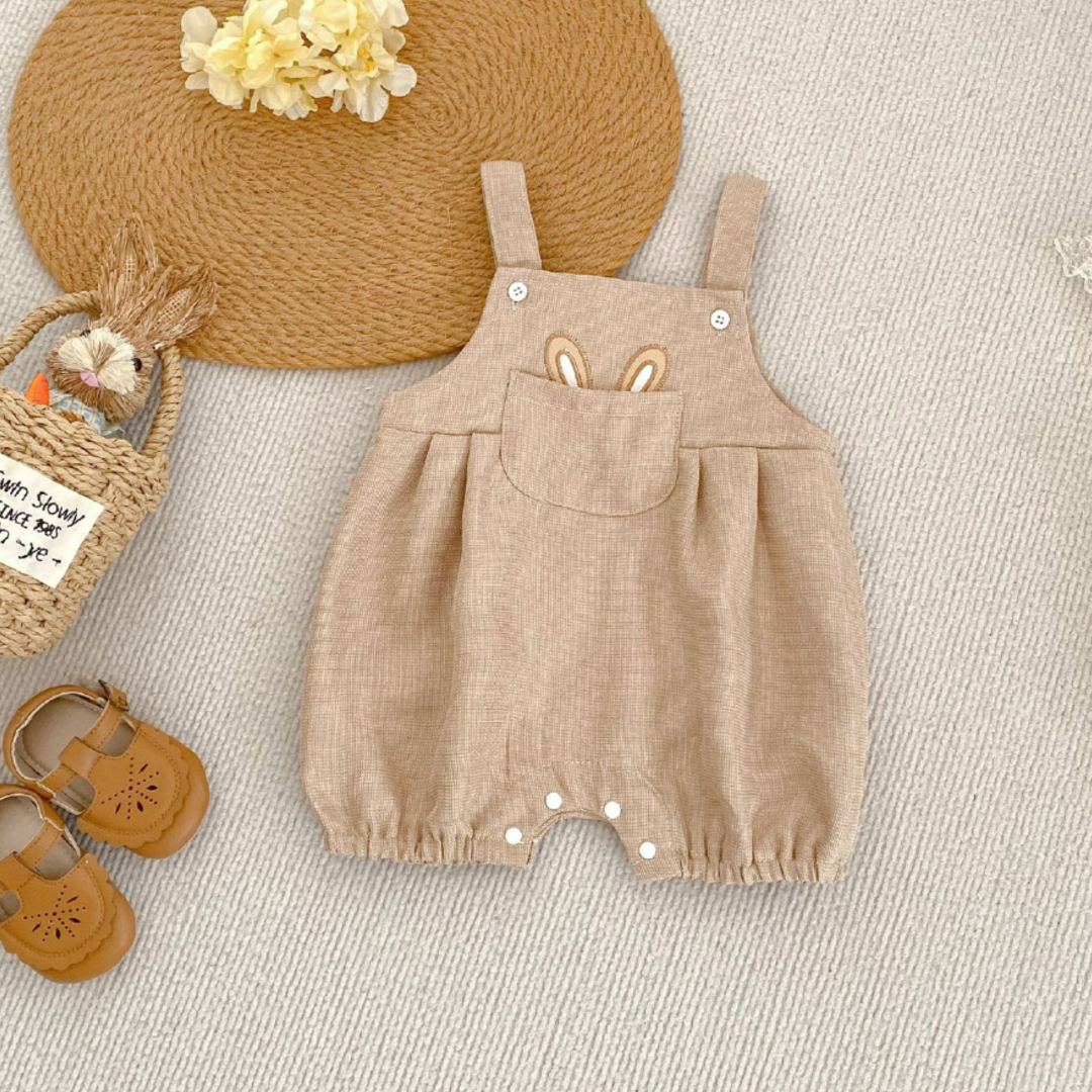 Bunny Pocket Romper - Almond
