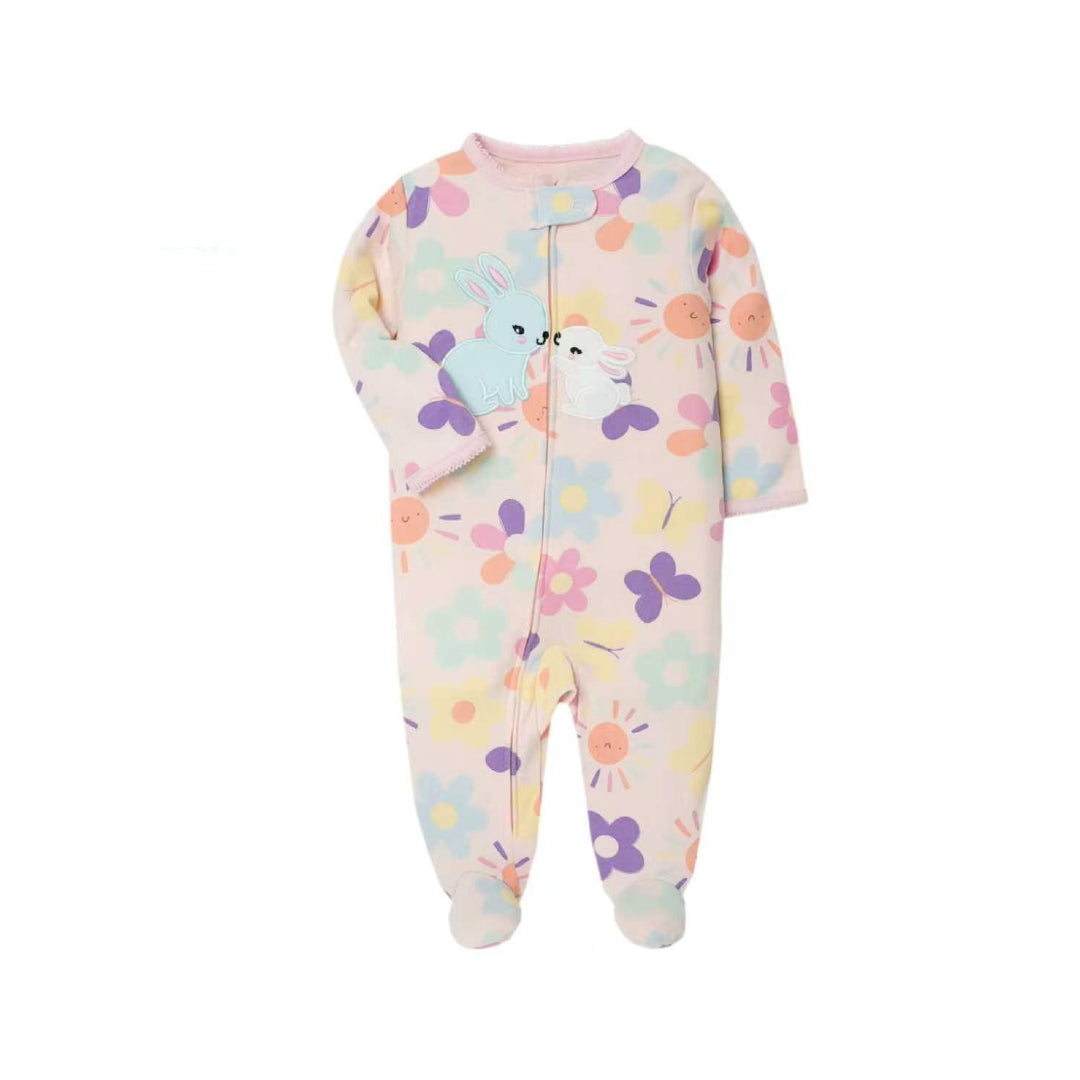 Bunny Blossom Footed Baby Sleeper – Pastel Pink Multi